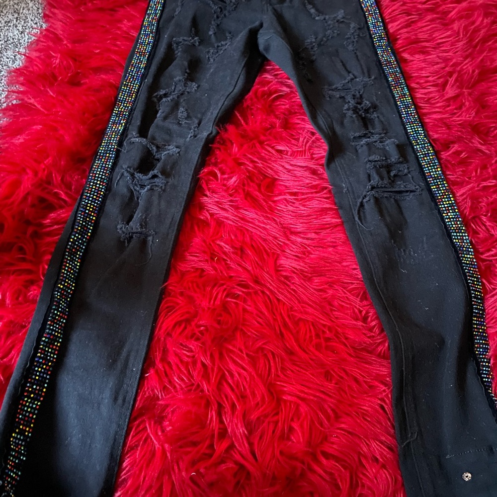 DC Black Pants with Red and Pink Accents